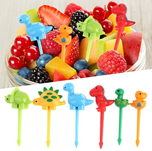 6pcs Plastic Animal Fruit Fork, Cartoon Food Toothpick for Kids, Cute Dinosaur Mini Food Fruit Picks Forks for Dessert Party Decor Bento Lunch Box Accessories Multicolor