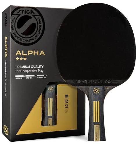 STIGA Alpha Ping Pong Paddle – 5-ply Extra Light Blade – 2mm Premium Sponge – Flared Handle for Masterful Grip – Performance Table Tennis Racket for Competitive Play