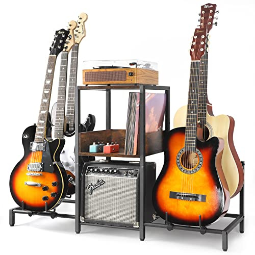 Bikoney Gitarrenständer 5 Etagen für Akustik, E-Gitarre, Bass, Gitarrenständer Halter Boden verstellbar für mehrere Gitarren, Gitarrenverstärker-Zubehör, Gitarrenhalter-Display für Musikzimmer,