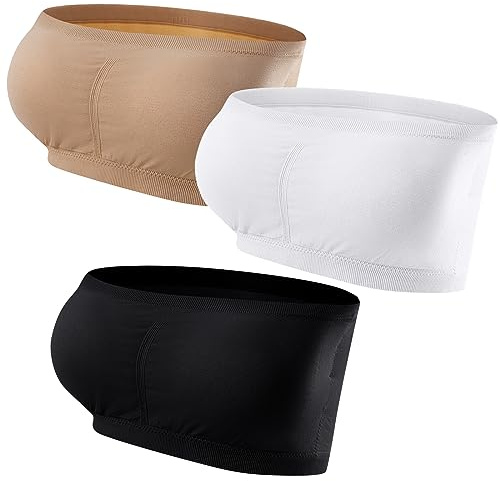 3 Piezas Sujetador sin Tirantes con Relleno, Bralette Mujer sin Aros sin Costuras Elástico Sujetadores Bandeau Top Strapless Bra (XL)