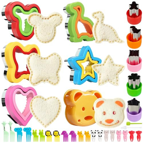 Taglierina per Sandwich e Sigillante, Tagliabiscotti per Bambini, Stampo per Taglierina per Pane(Grande), In Acciaio Inox Formine per Biscotti e Verdure e Frutta (33 Pezzi)