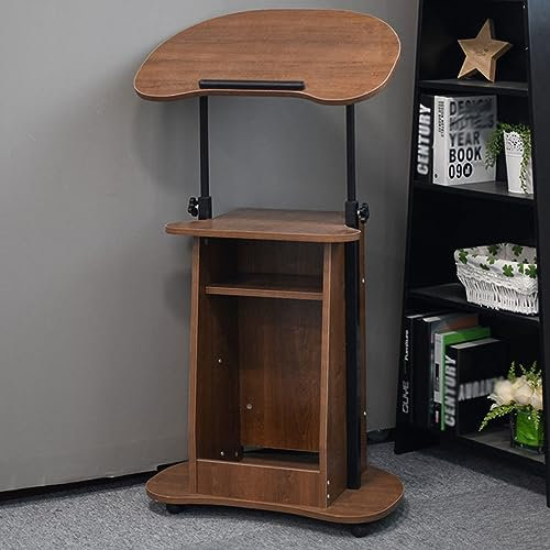 Rednerpult Mobil, Höhenverstellbar,Bodenstehendes Podium Empfangspult mit Rädern, Sitz-Steh-Schreibtisch mit Ablagefach, Tragbar Vertikaler Leseplattform,mit Kantenstopper ( Color : Field oak color )