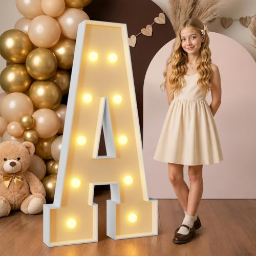 Mixifox 120cm Gelb Leuchtbuchstaben, Gigantische Leuchtende Buchstaben A | Deko Geburtstag, Hochzeitstag, Hochzeit Verlobungsdekoration, Geburtstagsfeier 23 Pcs Accessory Set
