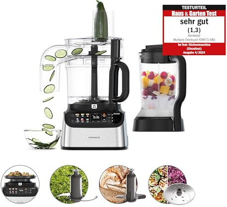 Kenwood MultiPro OneTouch FDM73.480SS, Robot da Cucina Multifunzione con 8 Accessori in Dotazione, Velocità Variabile, Bilancia Integrata, Lavabile in Lavastoviglie, 1000W, Argento