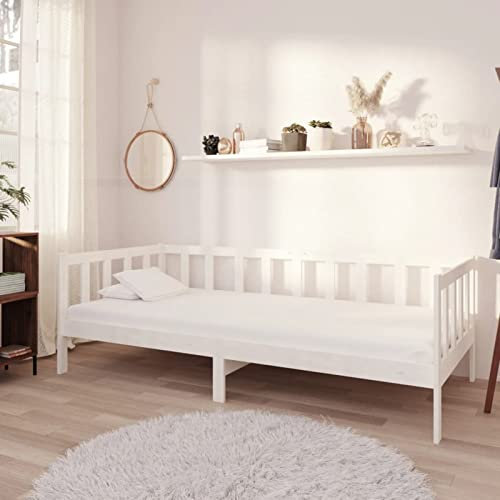 Rantry Tagesbett mit Matratze Bettsofa Sofabett Bettcouch Funktionsbett Sofa Couch Jugendzimmer Bett Holzbett Gästebett für Wohnzimmer 90x200 cm Weiß Kiefer Massivholz