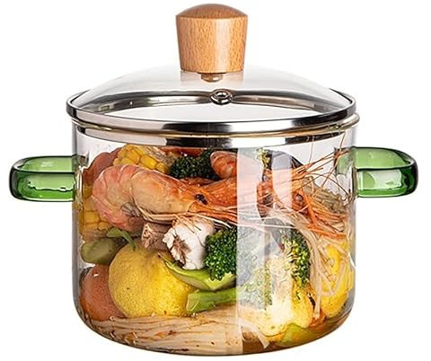 Luminexia Kochtopf aus Glas,1,6L Glastopf zum Kochen,Beheizbare Kochtöpfe,Borosilikatglas Hitzebeständiger Suppentopf für Salat,Nudeln,Nudeln,Suppe,Milch,Babynahrung,Früchtetee,2 Farben