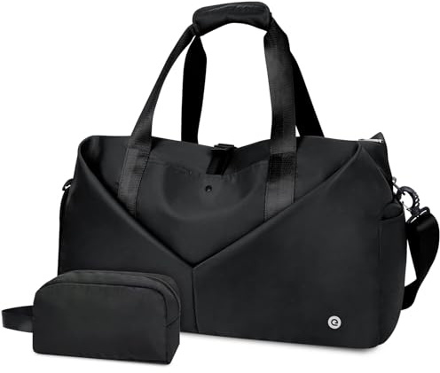 Ceneda Sporttasche mit Nassfach und Schuhfach, 50,8 cm, tragbar, Wochenendtasche, Reisetasche, Yogatasche für Damen, Schwarz , 30 L, Große Sporttasche mit Kulturbeutel