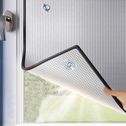 kufu01 Reflektierende Fensterfolie,Uv Schutz Sichtschutzfolie Wärmeschutzfolie,Fensterfolie Blickdicht,Balkon Sonnenschutz Folie,Schwarzer Rahmen,mit Saugnapf,Rückstandslose (50x80cm/20 x32)