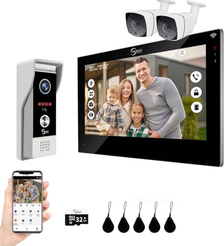 ANJIELO SMART 1080P Video Door Phone Apartment Doorbell Intercom System, 7-inch Wired Touchscreen, Supports Swipe Card Entry and Motion Detection, 2 Cameras