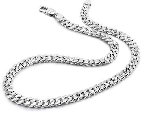 Dankadi Kubanskt halsband stort 8–10–12 mm massivt i 925 silver, kubansk kedja slät mesh och kanelur 16 tum till 30 tum klassisk rock punk hip pop Miami smyckesgåva för herr, 24, Sterlingsilver