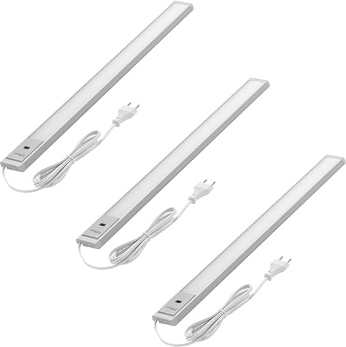 Oktaplex 3er Set Riva LED Unterbauleuchte Küche 57,5cm flach mit Sensor | 690lm Dimmbar Warmweiß 3000K Küchenbeleuchtung 10W Unterbaulampe silber