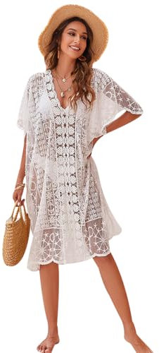 HAXNOHEY Vestidos de Crochet Mujer para La Playa Bikini Cover Up Ganchillo Cubre Traje de Baño Flojo Vestido de Rejilla Playa Bikini Boho Cover Up
