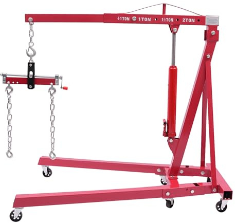 2 Ton 4400lbs Hydraulic Crane with Engine Leveler, Folding Hydraulic Crane with 6 Iron Caster Wheels, for Car Fixing Garage Workshop