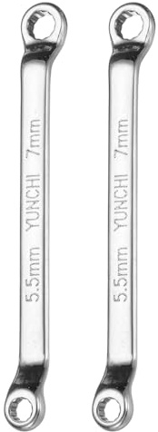 QUARKZMAN 2 Pezzi Chiave a Bussola a 45 Gradi Offset 5,5 mm x 7 mm Metrica 12 Punti Cromo Lucido in Lega D'Acciaio Chiavi a Doppia Bocca Lunghezza Industriale Di Grado Torx Chiave a Bussola