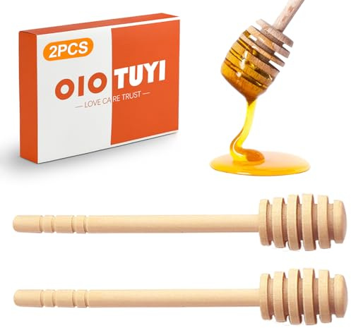 OioTuyi Lot de 2 cuillères à miel en bois d'olivier et bois, mini pelle à miel avec spirale à miel, doseur pour miel et sirop, agitateurs de 16 cm
