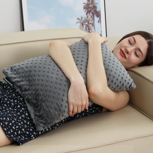 Hugsmiling Weighted Pillow, 6.6lbs 20 * 12 inch Tactile Sensory Huggable Lap Pillows with Machine Washable Cover, Chemical-Free Fabric, Better Sleep on Couch (Grey)