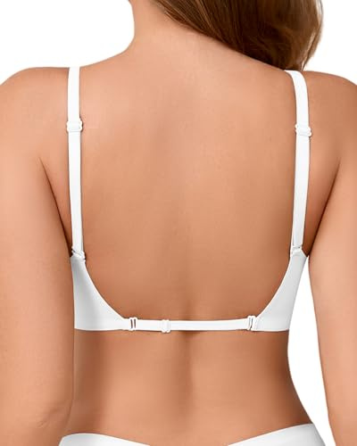 SHARICCA Reggiseno con schiena scoperta da donna, scollo a V, senza cuciture, senza ferretto, reggiseno a schiena bassa, spalline Multiway, morbido traspirante, Bianco-1P03, M
