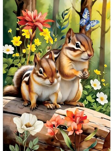NAIMOER Kits de pintura de diamantes de ardillas para adultos, bricolaje completo de animales del bosque, kits de arte de diamantes, para adultos, arte de diamantes, perfecto para relajación