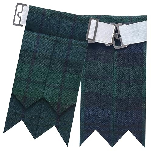 Flashes de kilt écossais pour homme – Chaussettes de kilt traditionnelles Flash et unies avec ajusteurs de boucle lourds, jarretières en laine acrylique pointues – Parfait pour les tenues Highland