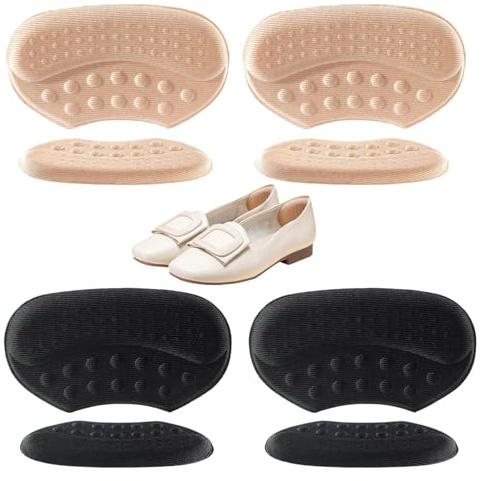 8 PCS Heel Cushion Pads, Self-Adhesive Heel Grips for Shoes Too Big, Anti-Slip Anti Blister Heel Protectors for Women Men (4 Black + 4 Skin Tone)