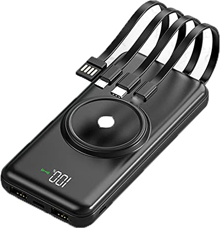Power Bank fast charging 20,000 MAh Portable Wireless External Battery Charger with Built-in Cables Large Capacity Slim Power Bank