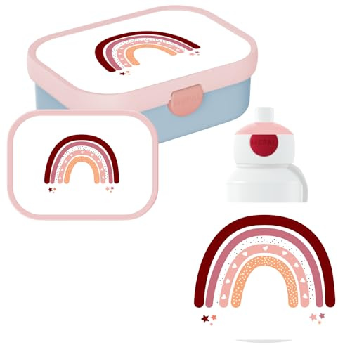 Mepal - Fiambrera Campus Regenboog - Set para niños con botella y fiambrera - Fiambrera para la escuela o de viaje - Apto para lavavajillas y sin BPA - 400ml+750ml - Rosa