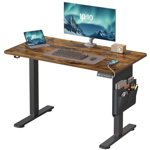 SONGMICS Scrivania Regolabile in Altezza Elettrica, 100 x 60 cm, Scrivania Elettrica, Tavolo con Memoria per 4 Altezze, Porta USB-C, Marrone Vintage LSD130KD01