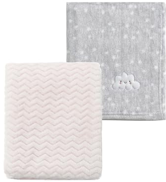 CREVENT Lot de 2 couvertures Mignonnes et moelleuses pour bébé – 75 x 100 cm – Literie pour Berceau, Poussette – Nuage Gris + Vague Blanche