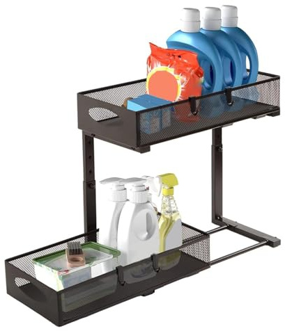 Generico Organizzatore Sotto Lavello Bagno,2 Livelli Scaffali Estraibili Armadio - Scaffale Organizzatore Cucina Casa Altezza Regolabile Per Mobile Bagno