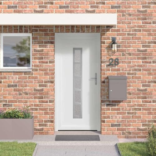 Qnhdfrt Moderne Vordertür mit Zarge 108x208 cm Weiß PVC Glas Edelstahl Robustes Design für Innen und Außen für Haustür Eingangstür Wohnzimmer Büro