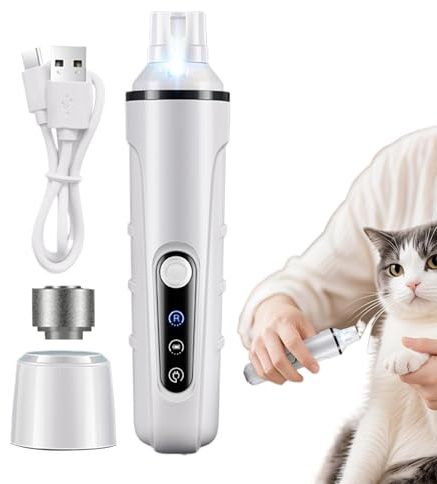 dzqad Nagelknipser Für Hunde - Elektrisch Mit LED Licht,USB Aufladbarer Krallenschleifer Mit Ersatzkopf,Für Kleine Bis Große Tiere Zuhause Unterkunft Reisen Camping