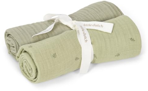 Little Dutch Mulltücher Swaddle Spucktücher Musselin 2er Set (70x70 cm) Baumwolle Sage grün - Pure