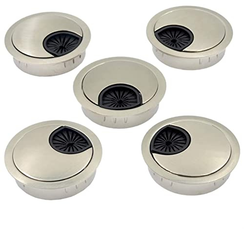 skrivbordsgenomföring, kabelgenomföring, 5 st 2 tums skrivbordskabelkabelgenomföringar hålskydd for kontors-PC-skrivbordskabelsladdorganisatör plastskydd(Brushed Silver)