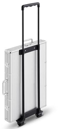 Dansydaisy 1000 Pcs Capacity Poker Chip Trolley Case with Wheels and Handle Empty Rolling Aluminum Poker Chip Case for Casino Gamble Games