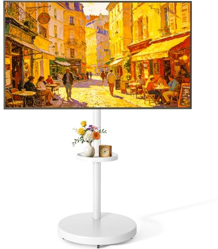 ECOTINY Rolling TV Stand with Wheels for 32–65 Inch TVs up to 40KG, White