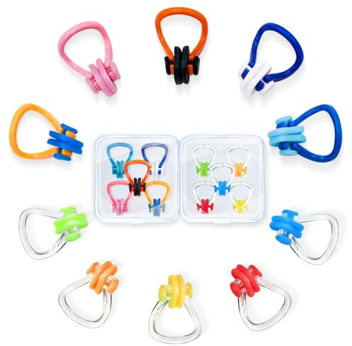 Swimming Nose Clip - 10 Packs Silicone Swim Nose Plugs for Kids (Age 7+) and Adults,Waterproof Pool Nose Plugs for Diving Swimming and Other Water Sports with Storage Box,Multi-Color