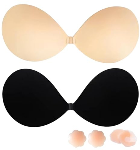 Dresmannst Sujetador Invisible Push Up sin Tirantes con 4 Pezoneras Adhesivas Invisibles para Espalda Descubierta Adhesivo Sticky Bra al Aire Pecho, Fácil de Limpiar, Discreto y Cómodo-D