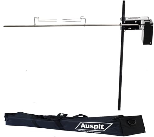 Auspit The Little Aussie Legend Set Basic – Tournebroche autonome en acier pour barbecue portable, broche rotative, rôtissoire barbecue, kit de cuisson extérieur camping
