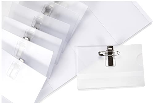 VELOFLEX - Namensschild VELOCARD 90 x 57 mm mit Clip und Nadel | Matt transparent, 25er Packung, aus Hart-PVC, hitzebeständig bis 65 °C, Innenmaß 90 x 57 mm