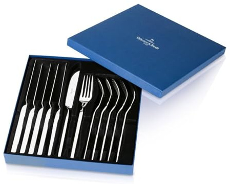 Villeroy & Boch NewWave Set Coltelli e Forchette da Bistecca, Acciaio Inossidabile, Argento, 12 Pezzi