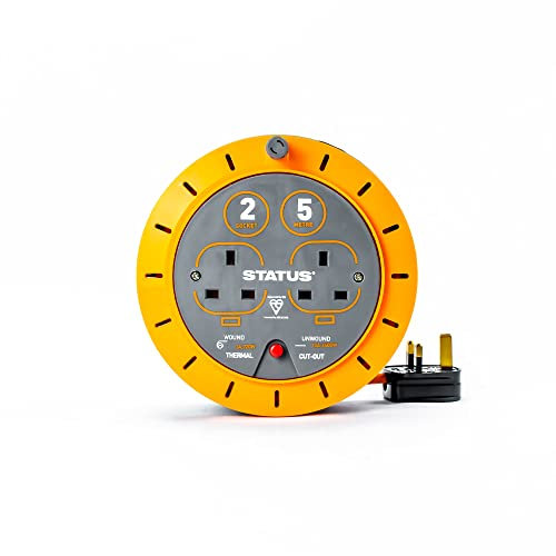 STATUS Double Socket Cassette Reel, 5m, Orange, 10 Amp, Thermal Cut Out, Compact Extension Lead, Ideal for Indoor Use, Power Tools, DIY, Home Appliances (S5M10ACR5)