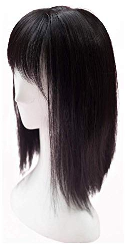 Deckhaar-Teil von Remeehi, glattes, synthetisches, Haarteil zum Reinklemmen, Deckhaar mit Stirnfransen für Frauen
