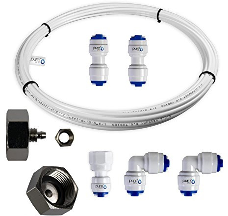 PureOne Anschluss-Set A1. 1/4 Zoll. 8-Teilig Universal 7, 10 oder 15m. Kühlschrank-Schlauch Side-by-Side u. Verbinder für Wasserfilter, Osmose. 7/16 Adapter und 3/4 Wasser-Zuleitungsanschluss