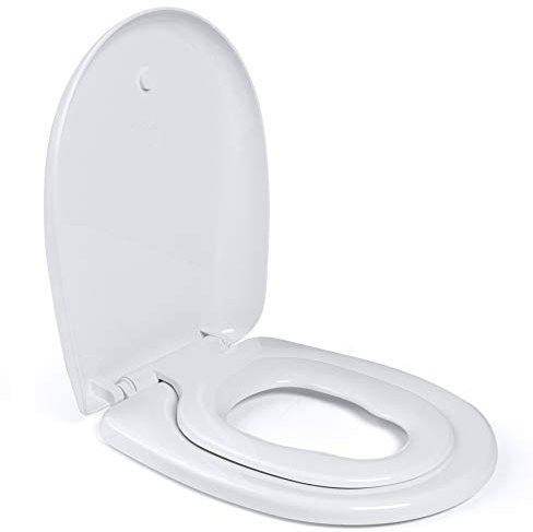 Aqua Bagno | Toilettensitz, WC-Sitz mit Absenkautomatik, D/O-Form 2.0, Abnehmbarer Toilettensitz, Weiß (Junior)