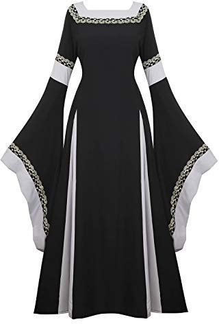 Jutrisujo Robes Médiévale Renaissance Parti Costume Vintage Déguisements Halloween Gothique Femmes Cosplay Noir XL