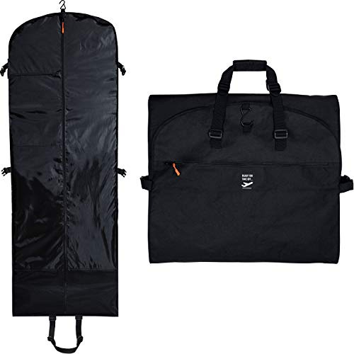 Trippelvikt 66 tum reseklädväska för kvinnor med 7 fickor | Extra lång bröllopsklänning, formell, kväll, balklänning | hängande, andningsbar, vikbar | full längd resväska handbagage för kläder, svart,