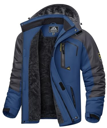 KEFITEVD Snowboardjacke Herren Warm Gefüttert Ski Jacke Wasserdicht Softshell Jacke mit Kapuze Skijacke Herren Dicke Winterjacke Parka Jacke Jagdjacke Dunkelblau EU 3XL, CN L