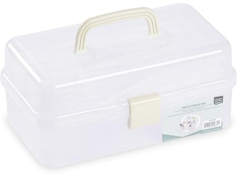 Vaessen Creative 1009-008 portaoggetti con Coperchio e Maniglia, 3 Ripiani, Scatola per Attrezzi, Materiali Fai da Te, Gioielli, Accessori da Cucito o Altri Piccoli Utensili, 31 x 17 x 15 cm