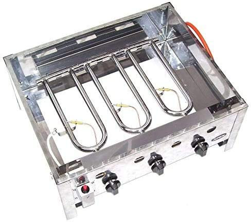 D&L Parrilla de gas 55510 de acero inoxidable, 10 kW, 3 quemadores, parrilla de gas, parrilla para barbacoa, carro, sartén AWZ