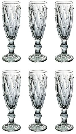 Champagneglas, vintage, set med 6 delar, rosett, kung, champagne, glas, vinglas, vattenglas, longdrinkglas (klar)